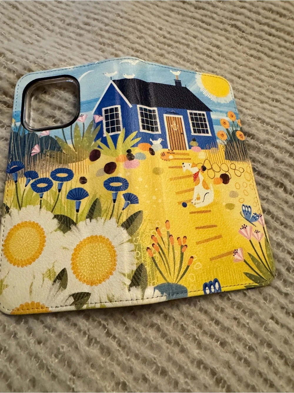 Whimsical Cottage Phone Wallet - Yellow & Blue